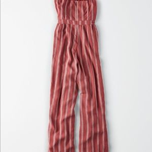 American Eagle Striped Overlay Jumpsuit
